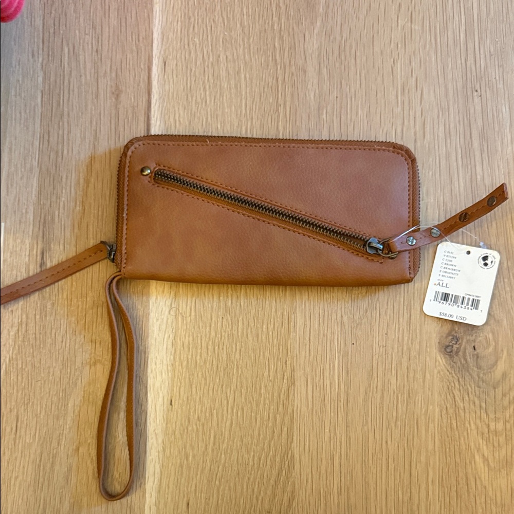 NWT Free People Wristlet Wallet with - brown Zipper Detail $58
